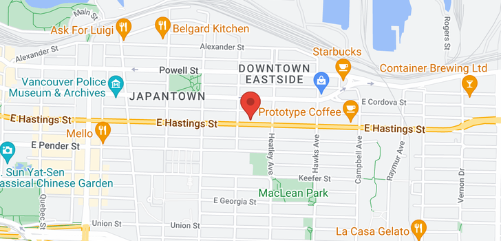 map of 633 E HASTINGS STREET